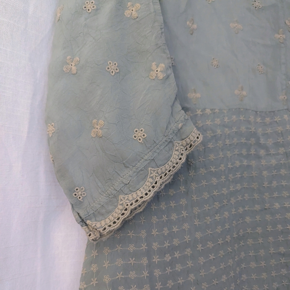 Johnny Was Light Blue and Beige Embroidered Tunic - Picture 3 of 5